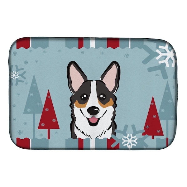 Carolines Treasures Winter Holiday Tricolor Corgi Dish Drying Mat - BB1751DDM