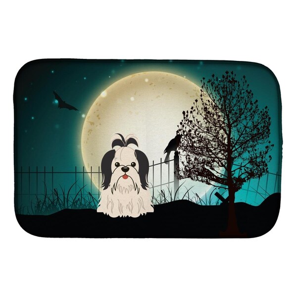 Carolines Treasures Halloween Scary Shih Tzu Black & White Dish Drying Mat - BB2278DDM