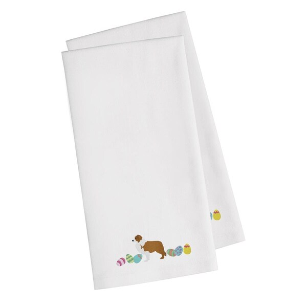 Carolines Treasures Red Border Collie Easter White Embroidered Kitchen Towel - CK1677WHTWE