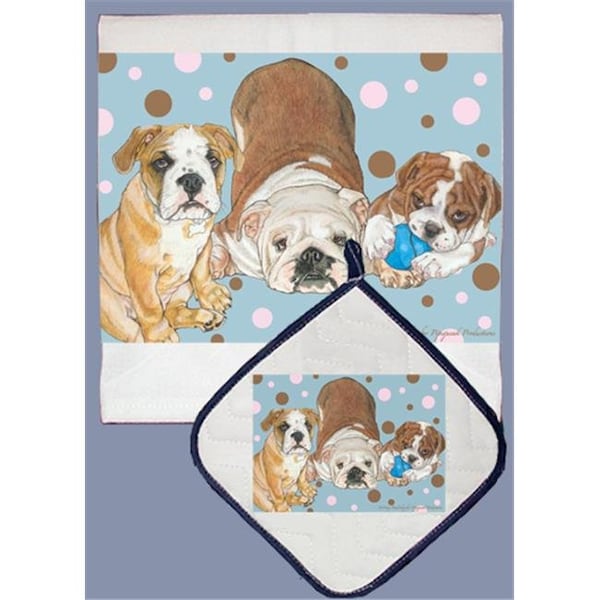 Pipsqueak Productions Pipsqueak Productions DP536 Dish Towel and Pot Holder Set - Bull Dog - DP536