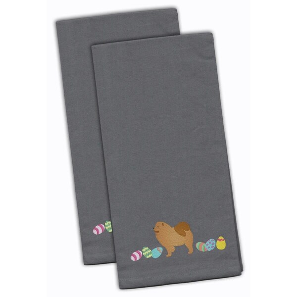 Carolines Treasures Chow Chow Easter Gray Embroidered Kitchen Towel - CK1626GYTWE