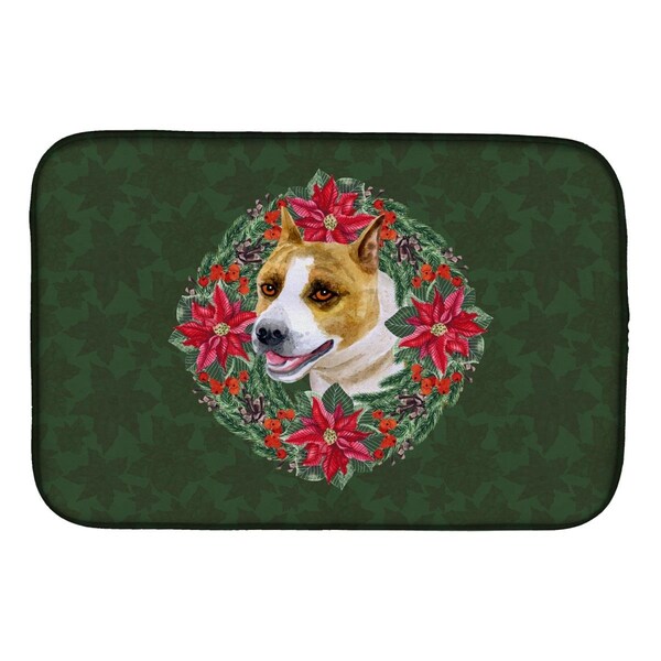 Carolines Treasures American Staffordshire Poinsetta Wreath Dish Drying Mat - CK1510DDM