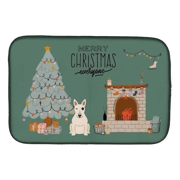 Carolines Treasures 14 x 21 in. White Bull Terrier Christmas Everyone Dish Drying Mat - CK7701DDM