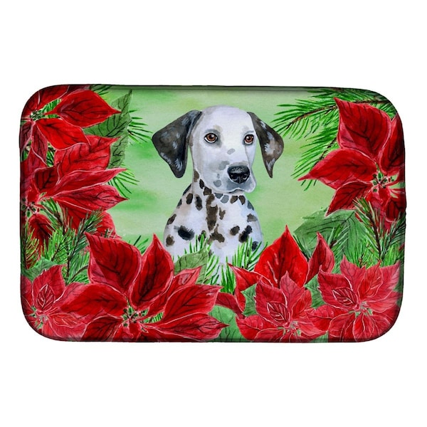Carolines Treasures Dalmatian Puppy Poinsettas Dish Drying Mat - CK1356DDM