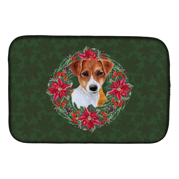 Carolines Treasures Jack Russell Terrier Poinsetta Wreath Dish Drying Mat - CK1555DDM
