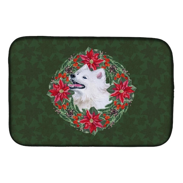 Carolines Treasures Samoyed Poinsetta Wreath Dish Drying Mat - CK1557DDM