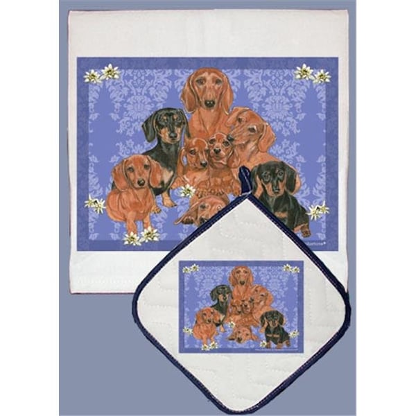 Pipsqueak Productions Pipsqueak Productions DP543 Dish Towel and Pot Holder Set - Dachshund Family - DP543
