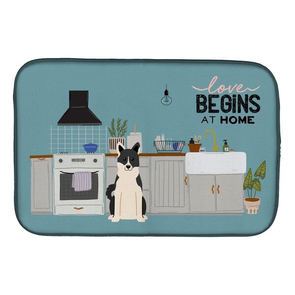 Carolines Treasures 14 x 21 in. Russo-European Laika Spitz Kitchen Scene Dish Drying Mat - CK7733DDM