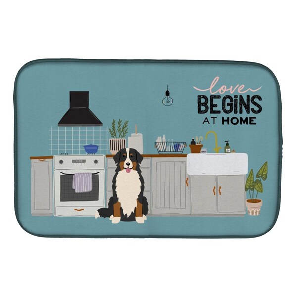 Carolines Treasures 14 x 21 in. Bernese Mountain Dog Kitchen Scene Dish Drying Mat - CK7740DDM