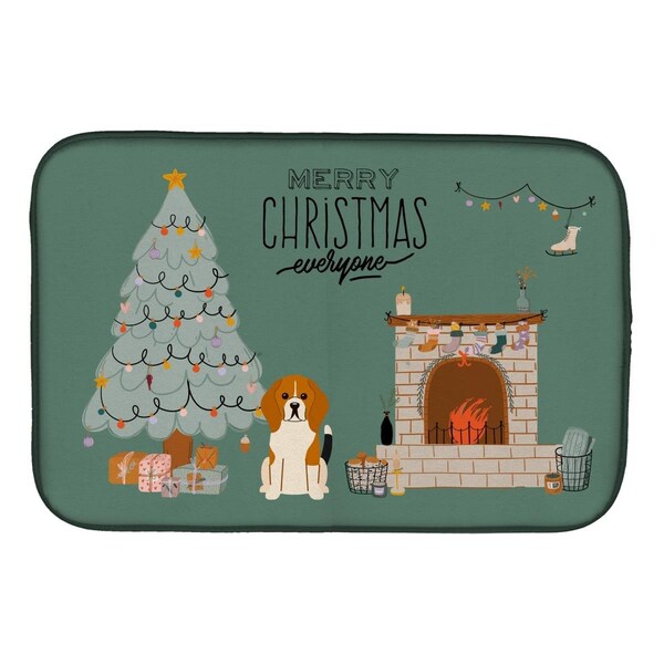 Carolines Treasures 14 x 21 in. Tricolor Beagle Christmas Everyone Dish Drying Mat - CK7603DDM