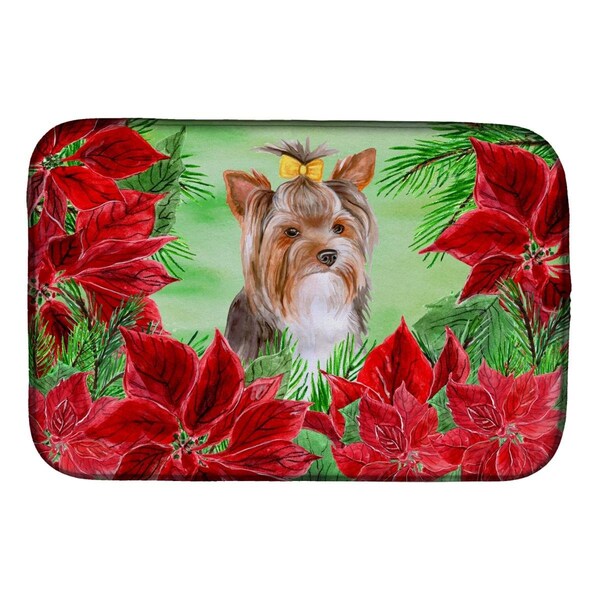 Carolines Treasures Yorkshire Terrier No.2 Poinsettas Dish Drying Mat - CK1370DDM