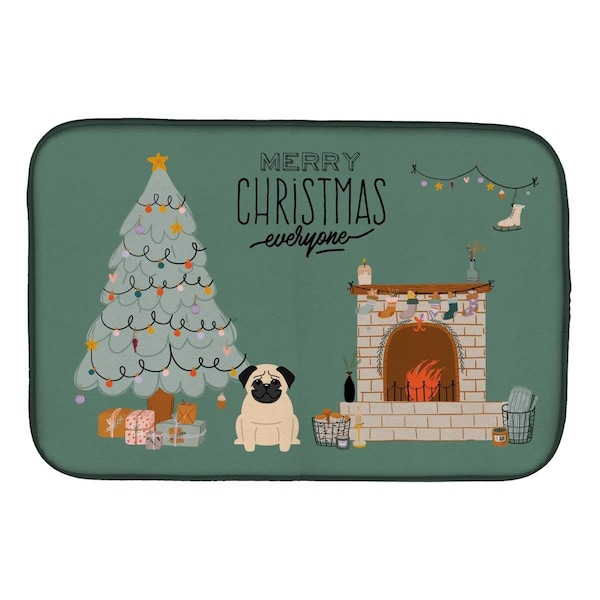Carolines Treasures 14 x 21 in. Fawn Pug Christmas Everyone Dish Drying Mat - CK7571DDM