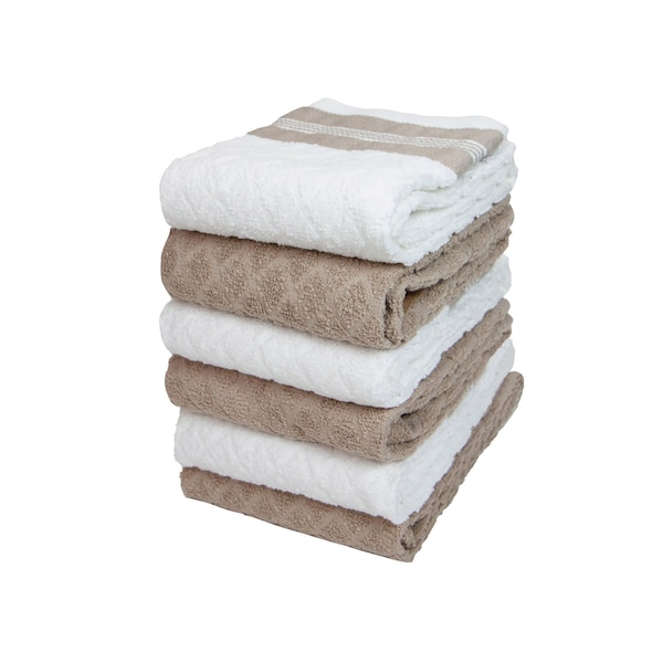 Monarch Brands Premier Kitchen Towels, Diamond Pattern - Tan, 6PK - P-SC-KT6-DMTAN