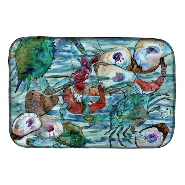 Carolines Treasures Watery Shrimp; Crabs & Oysters Dish Drying Mat - 8964DDM