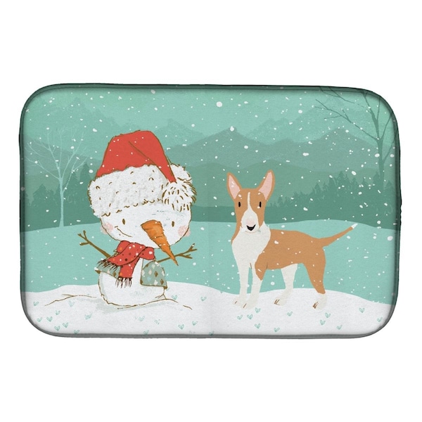 Carolines Treasures Fawn Bull Terrier Snowman Christmas Dish Drying Mat - CK2056DDM