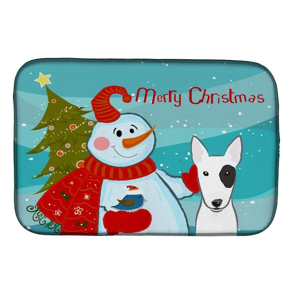 Carolines Treasures Snowman With Bull Terrier Dish Drying Mat - BB1829DDM