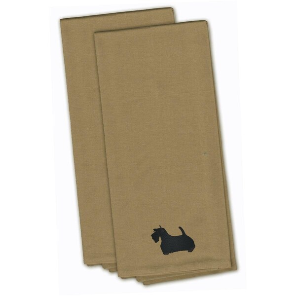 Carolines Treasures Scottish Terrier Tan Embroidered Kitchen Towel - BB3469TNTWE