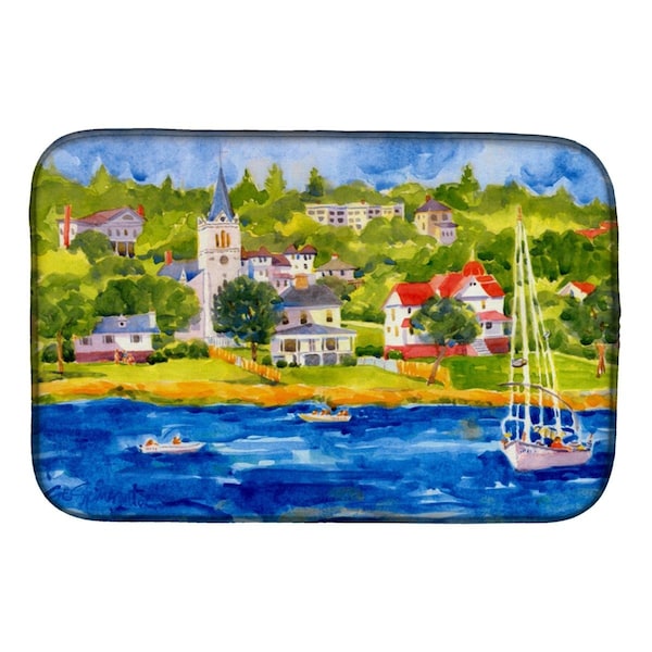 Carolines Treasures Harbour Scene With Sailboat Dish Drying Mat - 6031DDM