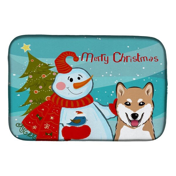 Carolines Treasures Snowman With Shiba Inu Dish Drying Mat - BB1845DDM