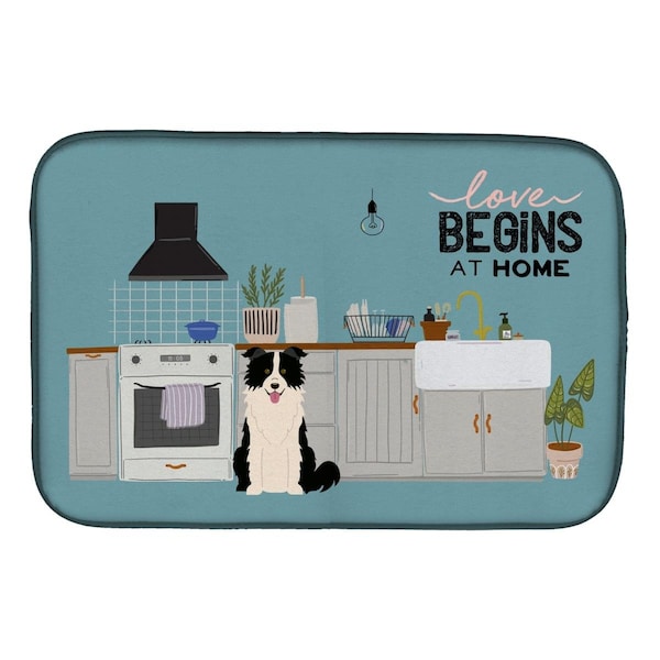 Carolines Treasures 14 x 21 in. Black White Border Collie Kitchen Scene Dish Drying Mat - CK7822DDM