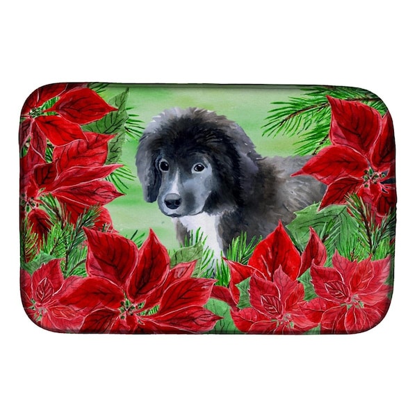 Carolines Treasures Newfoundland Puppy Poinsettas Dish Drying Mat - CK1347DDM