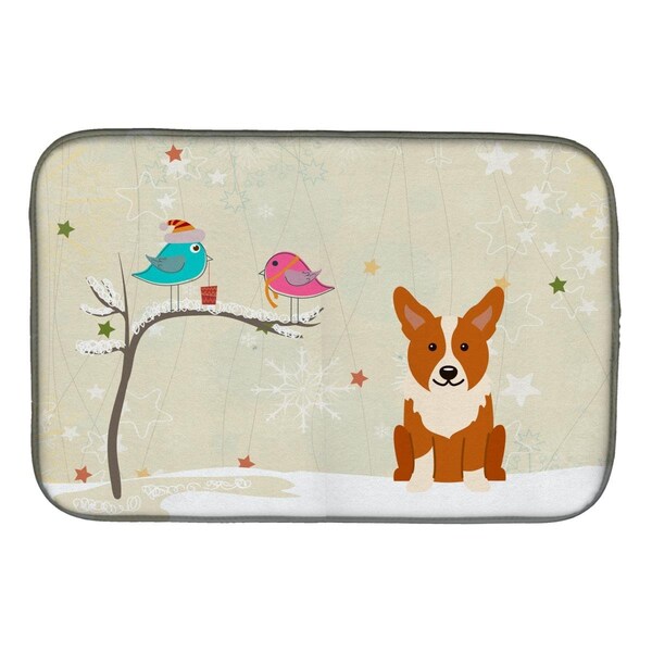 Carolines Treasures Christmas Presents Between Friends Corgi Dish Drying Mat - BB2572DDM