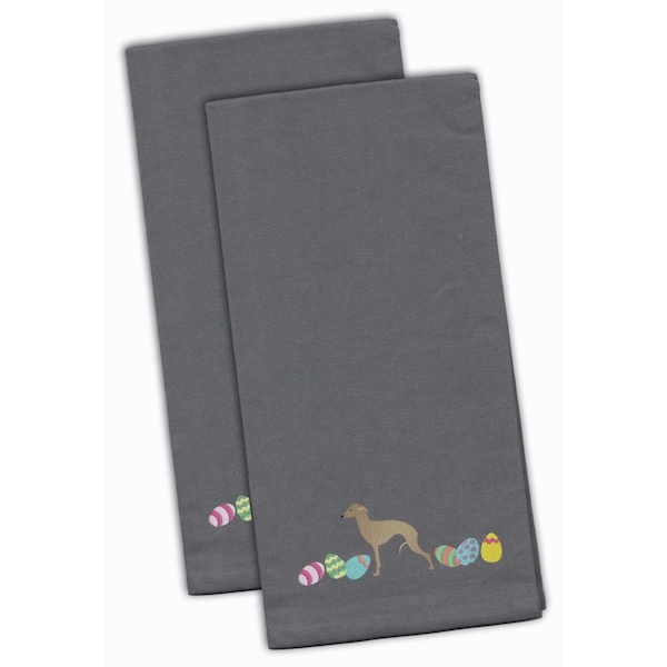 Carolines Treasures Italian Greyhound Easter Gray Embroidered Kitchen Towel - CK1655GYTWE
