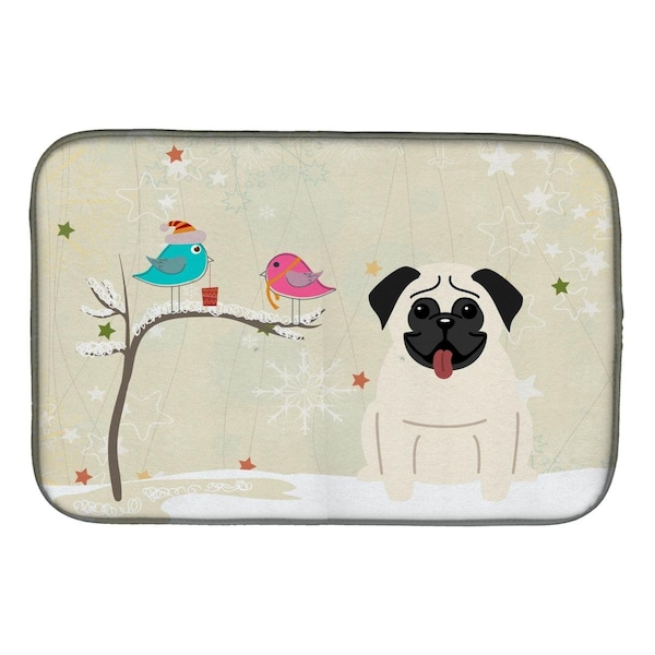 Carolines Treasures Christmas Presents Between Friends Pug Cream Dish Drying Mat - BB2476DDM