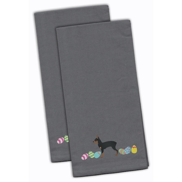 Carolines Treasures Toy Fox Terrier Easter Gray Embroidered Kitchen Towel - CK1690GYTWE