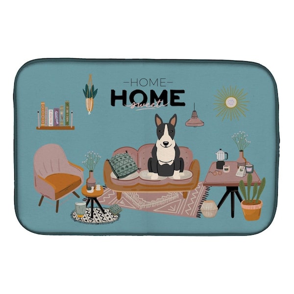 Carolines Treasures 14 x 21 in. Black White Bull Terrier Sweet Home Dish Drying Mat - CK7978DDM