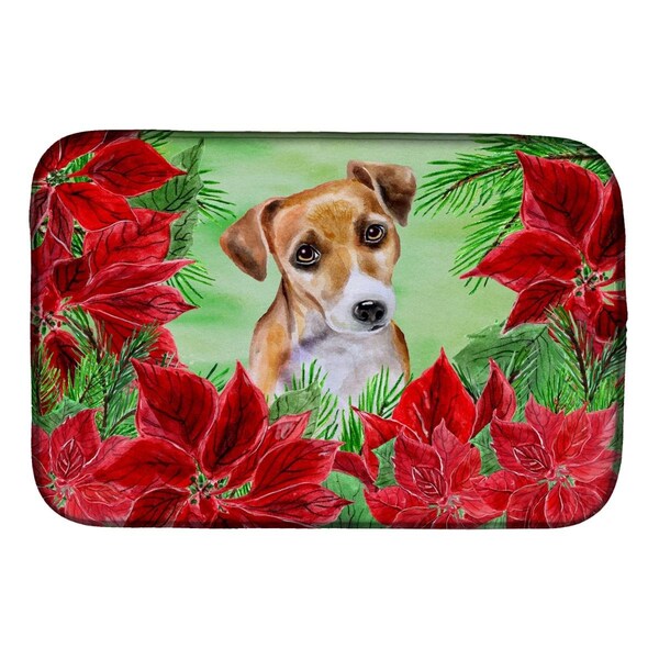 Carolines Treasures Jack Russell Terrier No.2 Poinsettas Dish Drying Mat - CK1360DDM