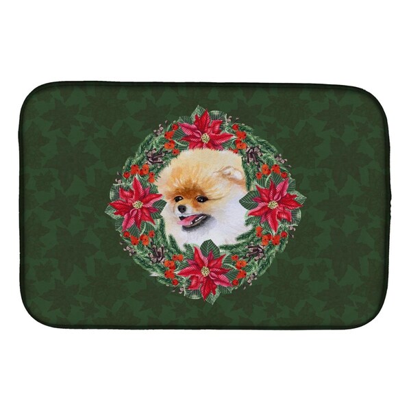 Carolines Treasures Pomeranian Poinsetta Wreath Dish Drying Mat - CK1548DDM
