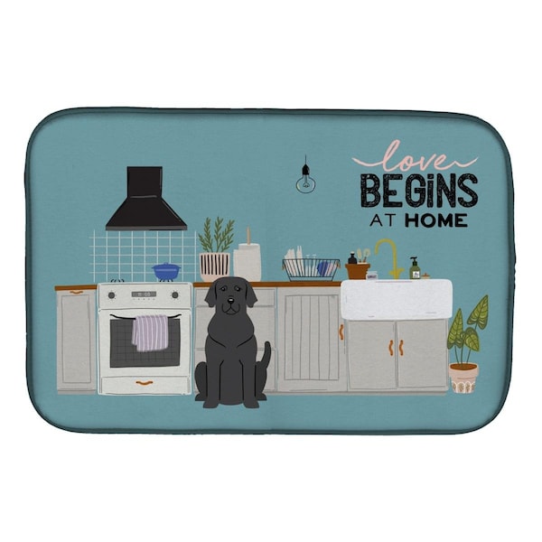 Carolines Treasures 14 x 21 in. Black Labrador Kitchen Scene Dish Drying Mat - CK7761DDM