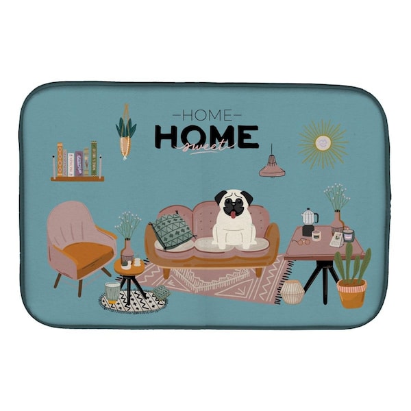 Carolines Treasures 14 x 21 in. Cream Pug Sweet Home Dish Drying Mat - CK7849DDM