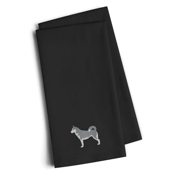 Carolines Treasures Siberian Husky Black Embroidered Kitchen Towel, Set of 2 - BB3480BKTWE