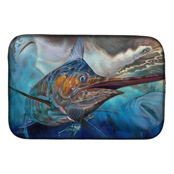 Carolines Treasures Running The Guantlet Blue Marlin Dish Drying Mat - JMA2000DDM