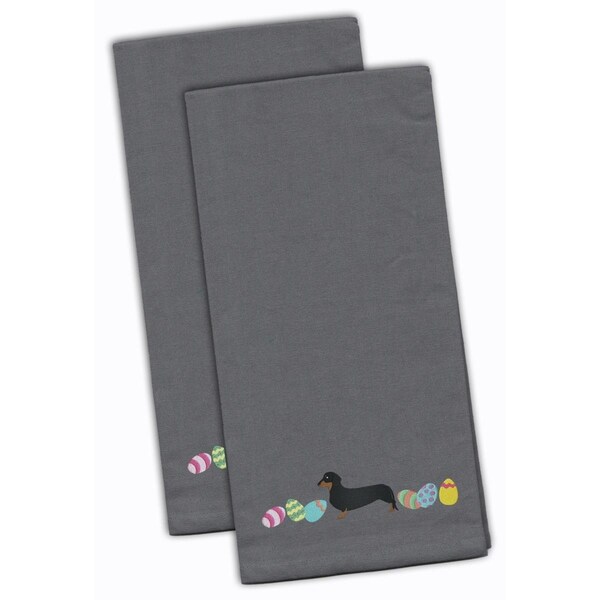 Carolines Treasures Carolines Treasures CK1631GYTWE Dachshund Easter Gray Embroidered Kitchen Towel - Set of 2 - CK1631GYTWE
