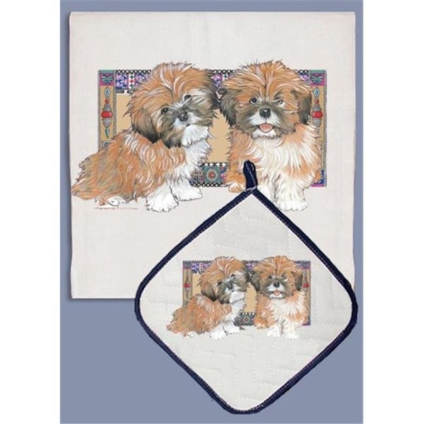 Pipsqueak Productions Pipsqueak Productions DP994B Lhasa Apso Dish Towel And Pot Holder Set - DP994B
