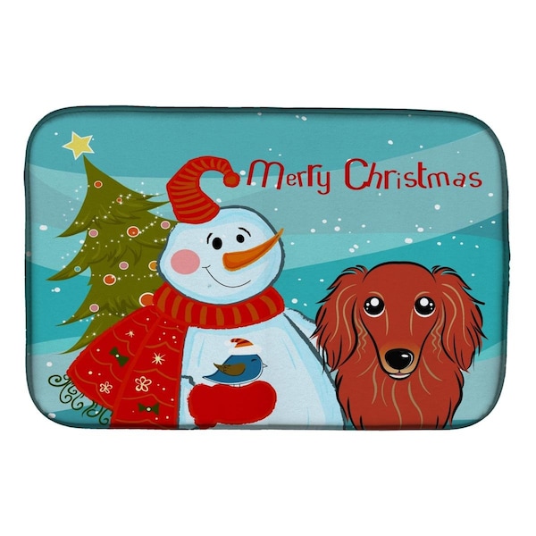 Carolines Treasures Snowman With Longhair Red Dachshund Dish Drying Mat - BB1834DDM