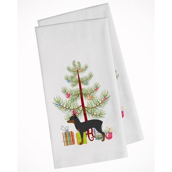 Carolines Treasures Toy Fox Terrier Merry Christmas Tree White Kitchen Towel, 2PK - BB2905WTKT