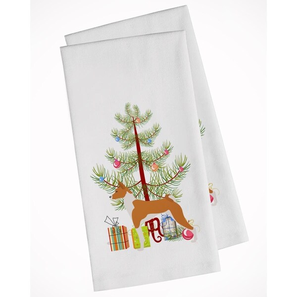 Carolines Treasures Basenji Merry Christmas Tree White Kitchen Towel, 2PK - BB2992WTKT