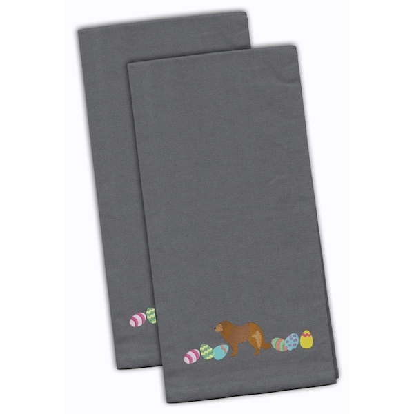 Carolines Treasures Brown Caucasian Shepherd Easter Gray Embroidered Kitchen Towel, 2PK - CK1621GYTWE