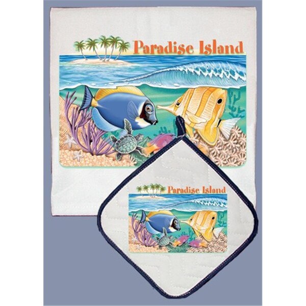 Pipsqueak Productions Blue Surgeon And Butterfly Fish Dish Towel And Pot Holder Set - DP803