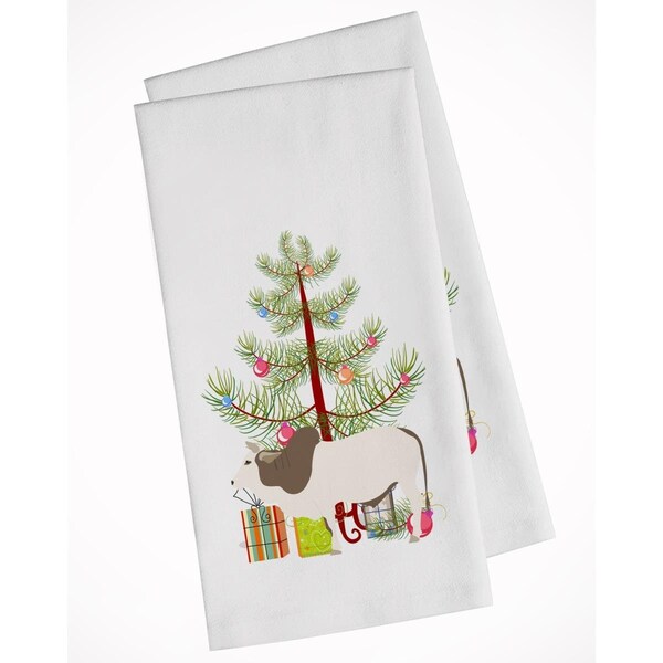 Carolines Treasures Malvi Cow Christmas White Kitchen Towel, 2PK - BB9197WTKT
