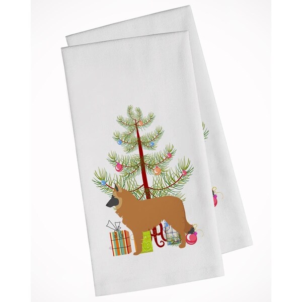 Carolines Treasures Belgian Shepherd Merry Christmas Tree White Kitchen Towel, 2PK - BB2979WTKT