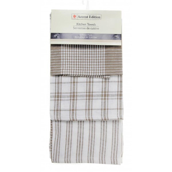 Mr. Mjs Trading 3 Piece Tea Towels Set, Beige Check - AG-34622