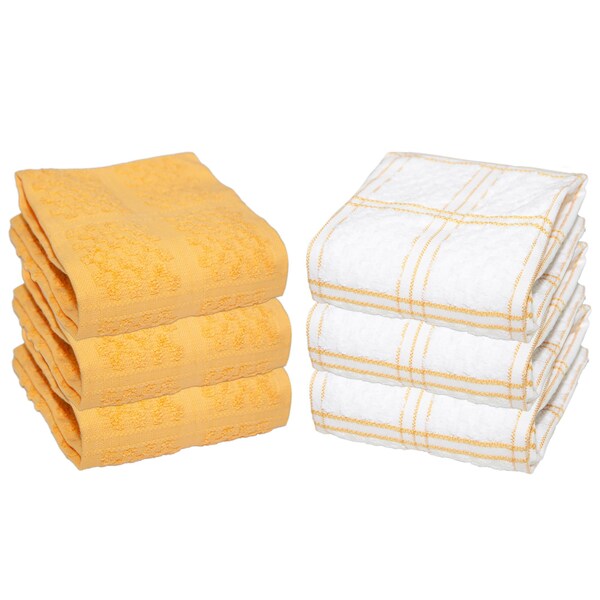Monarch Brands Premier Kitchen Towels, Popcorn Pattern - Yellow, 6PK - P-SC-KT6-PCYLW