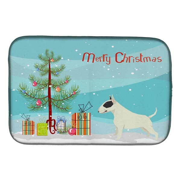 Carolines Treasures Black & White Bull Terrier Christmas Tree Dish Drying Mat - CK3527DDM