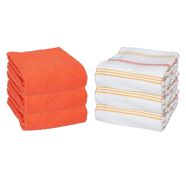 Monarch Brands Premier Kitchen Towels, Striped Pattern - Yellow, Saffron, 6PK - P-SC-KT6-STYSF
