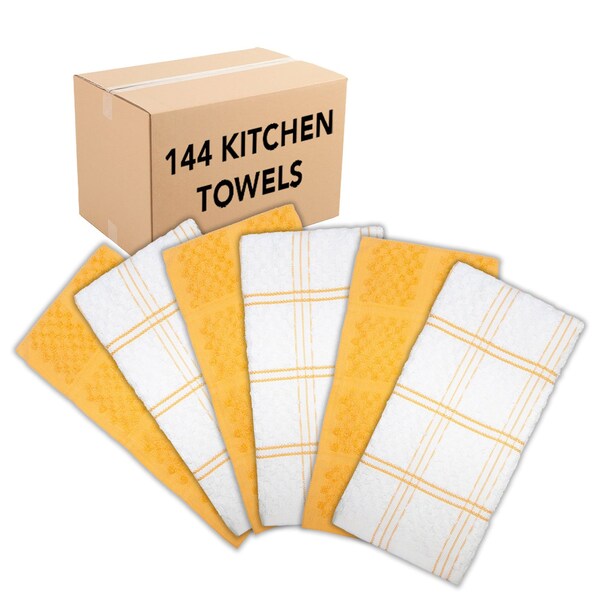 Monarch Brands Premier Kitchen Towels, Popcorn Pattern , Yellow, 144PK - SC-KT6-PCYLW-CS